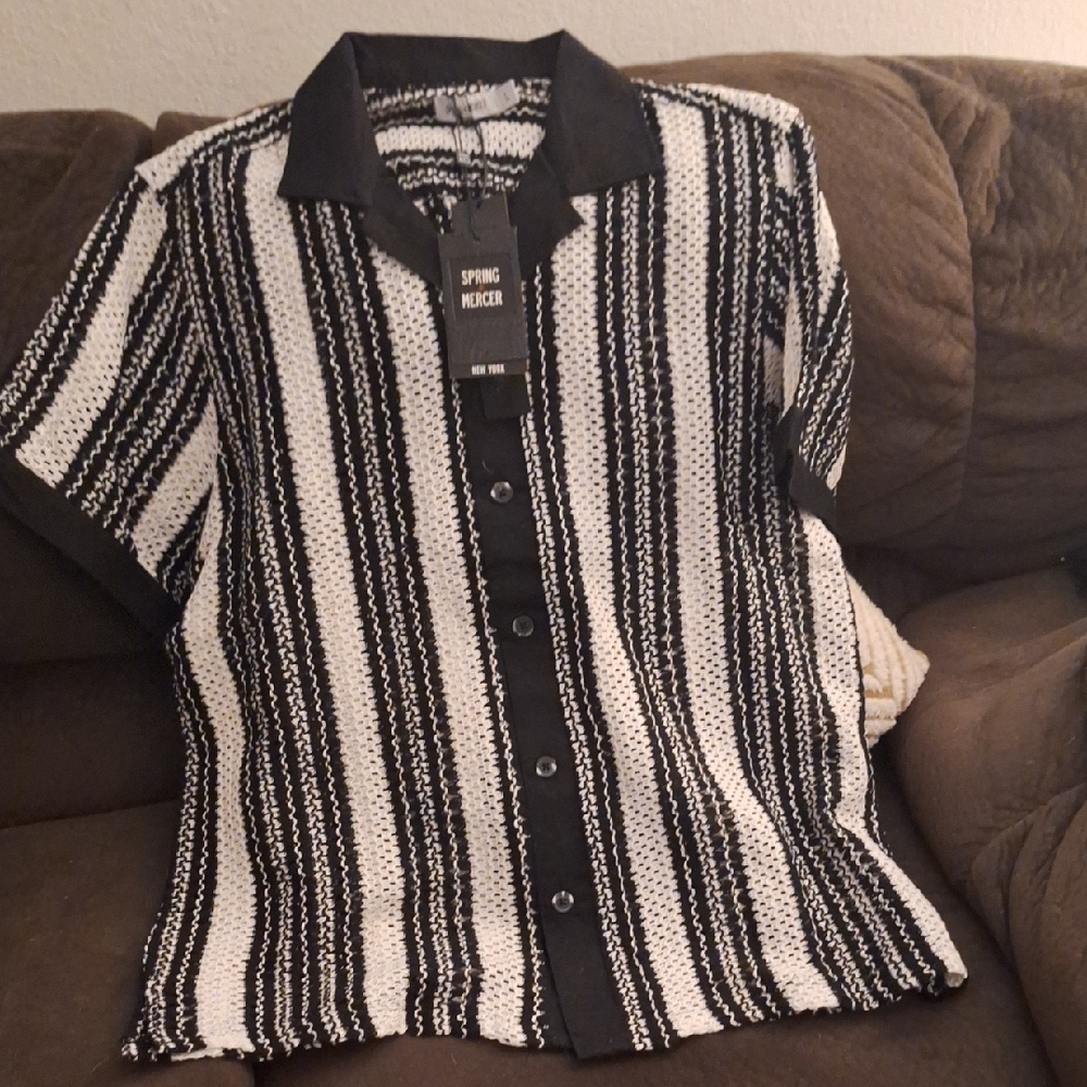 Black and White Striped Casual Button Down Shirt